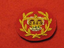 MESS DRESS RQMS CROWN AND LAUREL WREATH GOLD ON RED BADGE