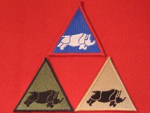 BRITISH ARMY 1 UK ARMOURED DIVISION FORMATION BADGES RHINO SET OF 3 BLUE BUFF AND GREEN