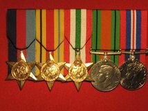 FULL SIZE COURT MOUNTED ORIGINAL WORLD WAR 2 SET OF 5 MEDALS 1939 45 STAR AFRICA STAR ITALY STAR DEFENCE MEDAL END OF WAR MEDAL